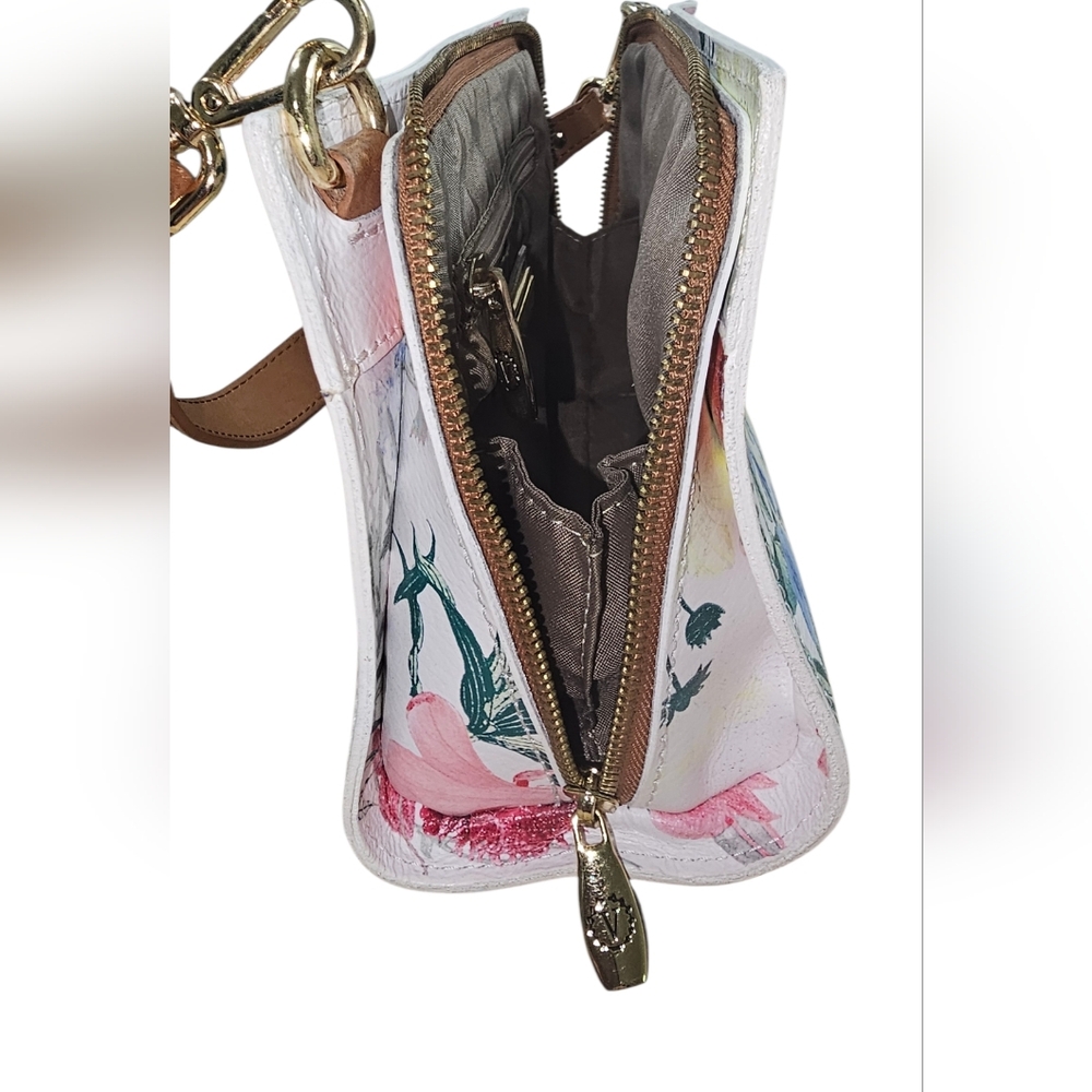 Valentina Floral Print Shoulder/Crossbody Bag with Brown /Dark Tan Strap - Picture 7 of 12